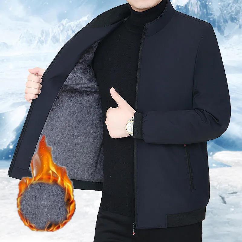 

Зимняя мужская куртка, кашемировая куртка среднего и пожилого возраста, бархатное теплое пальто, тонкие парки L темно-синий