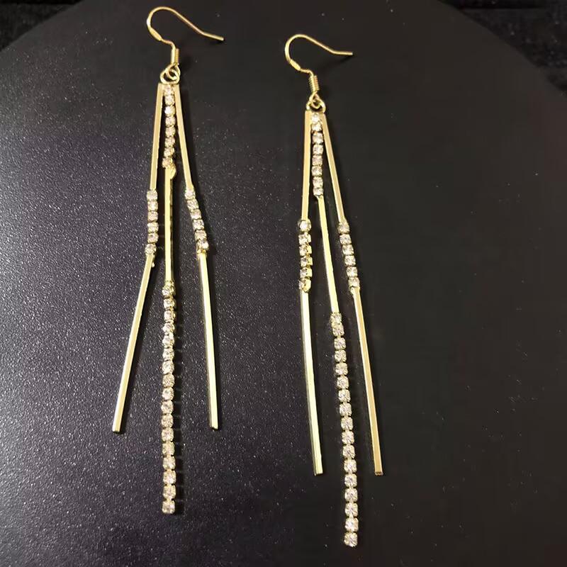 Elegant Bamboo Tassel Long Earrings For Women Sophisticated Chain Drop Earrings Stylish Dangle Ear Line Jewelry