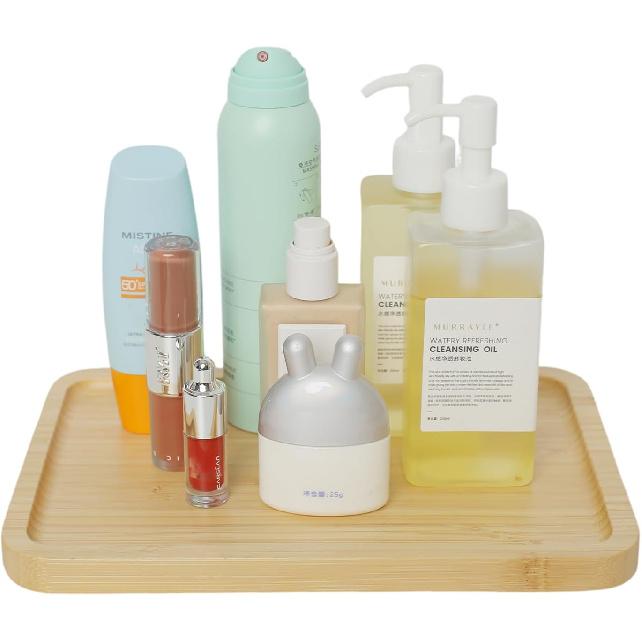 Bamboo Counter Tray for Bathroom Natural Wooden Decorative Tray Kitchen, Shower, Dining Table Vanity,10×6.9 Inch