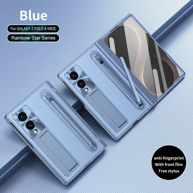 Plating Leather Phone Case For Samsung Galaxy Z Fold 8 Wide 7 6 5 4 TriFold Luxury Hidden Bracket Cover with Pen Slot & S Pen Screen Protector Film