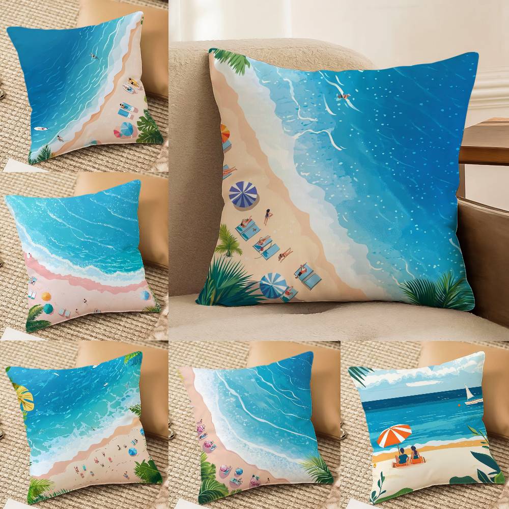 Beach Holiday Beach Style Home Pillow Case Printed Brushed Fleece Pillow Baby Skin-Touch Eco-Friendly Dye-Sublimat