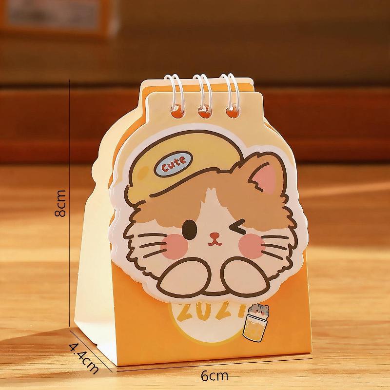 2027 Mini Desktop Calendar Cartoon Cat Prints Desk Calendar Portable Office Home Decoration