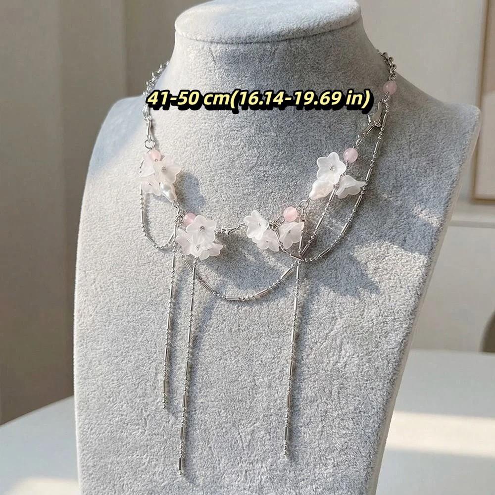 Light Luxury Sakura Necklace French Design Lockbone Chain Tassel Necklace  Niche Collection