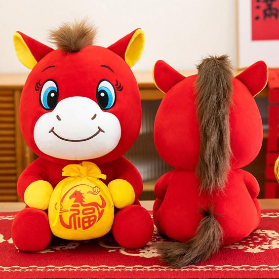 Horse Doll Auspicious Meaning PP Cotton Filling Plush Toy Traditional Zodiac Horse Theme Good Luck Doll