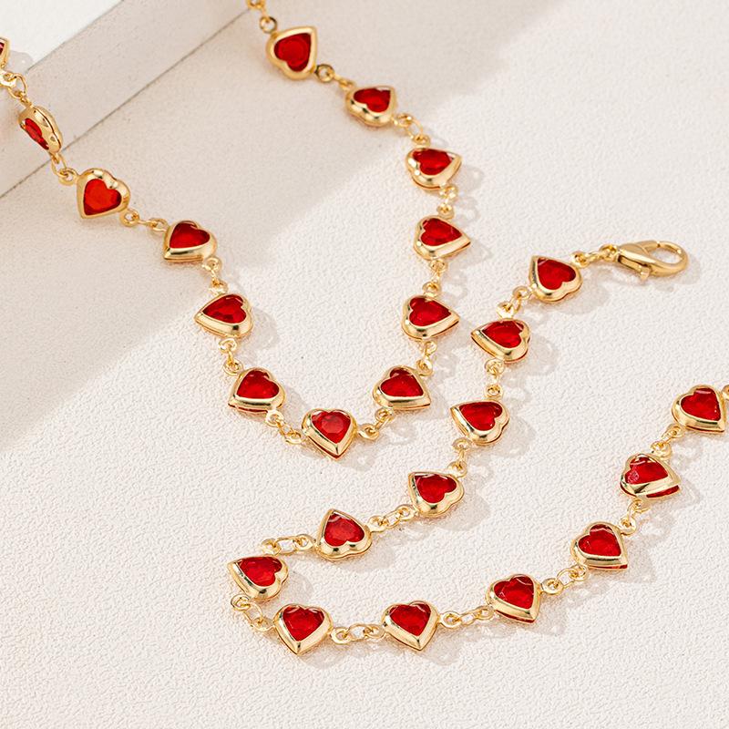 Meier Metallic red heart gemstone women's bracelet necklace jewelry set