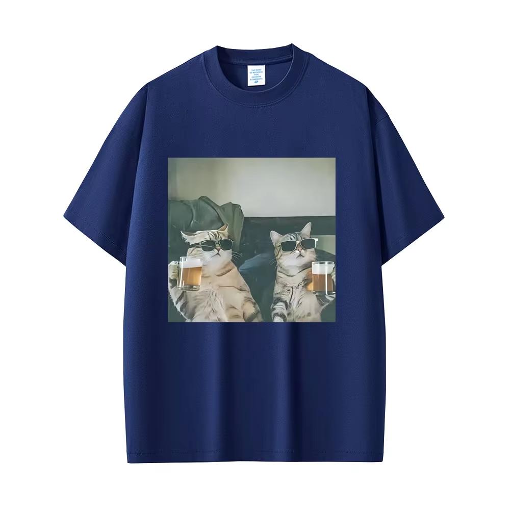 2026 Summer New Style Fun Cat Beer High-Quality Comfortable Casual Printed Men's T-Shirt for Males