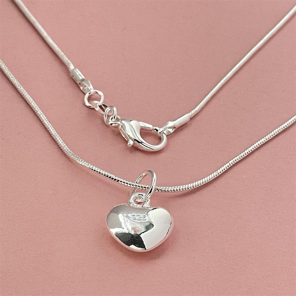 Silver Plated 925 Heart Necklace with 40CM Snake Bone Chain