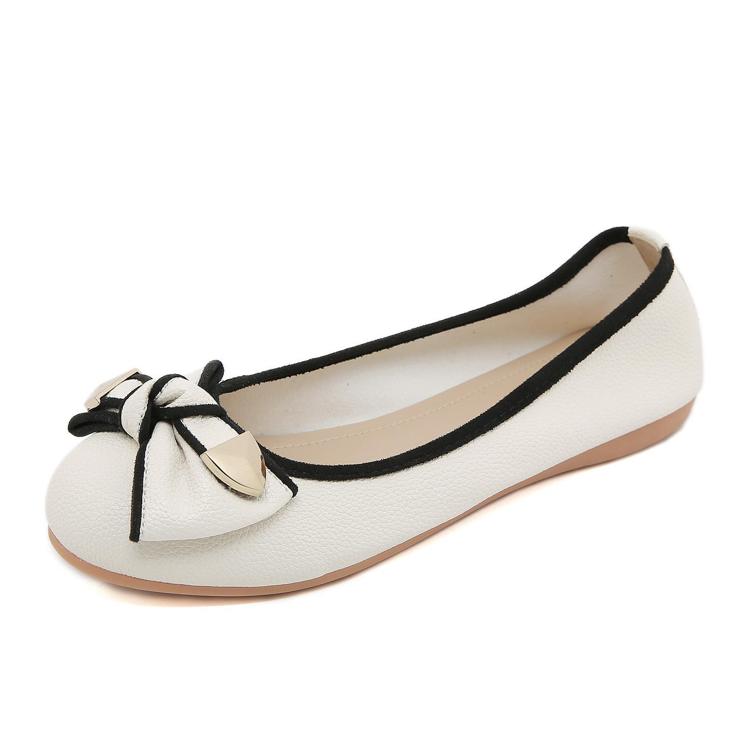 

Round headed minimalist flat sole single shoe for women versatile soft soled shoes with butterfly bow in spring summer 42 слонова кістка