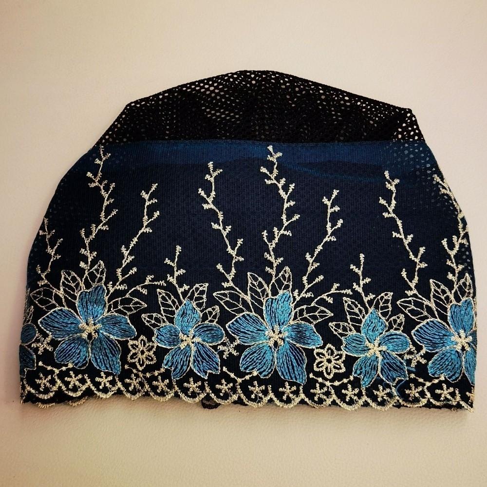 Soft Elastic Curly Hair Hat Embroidered Flowers Elderly Beauty Cap  All-match