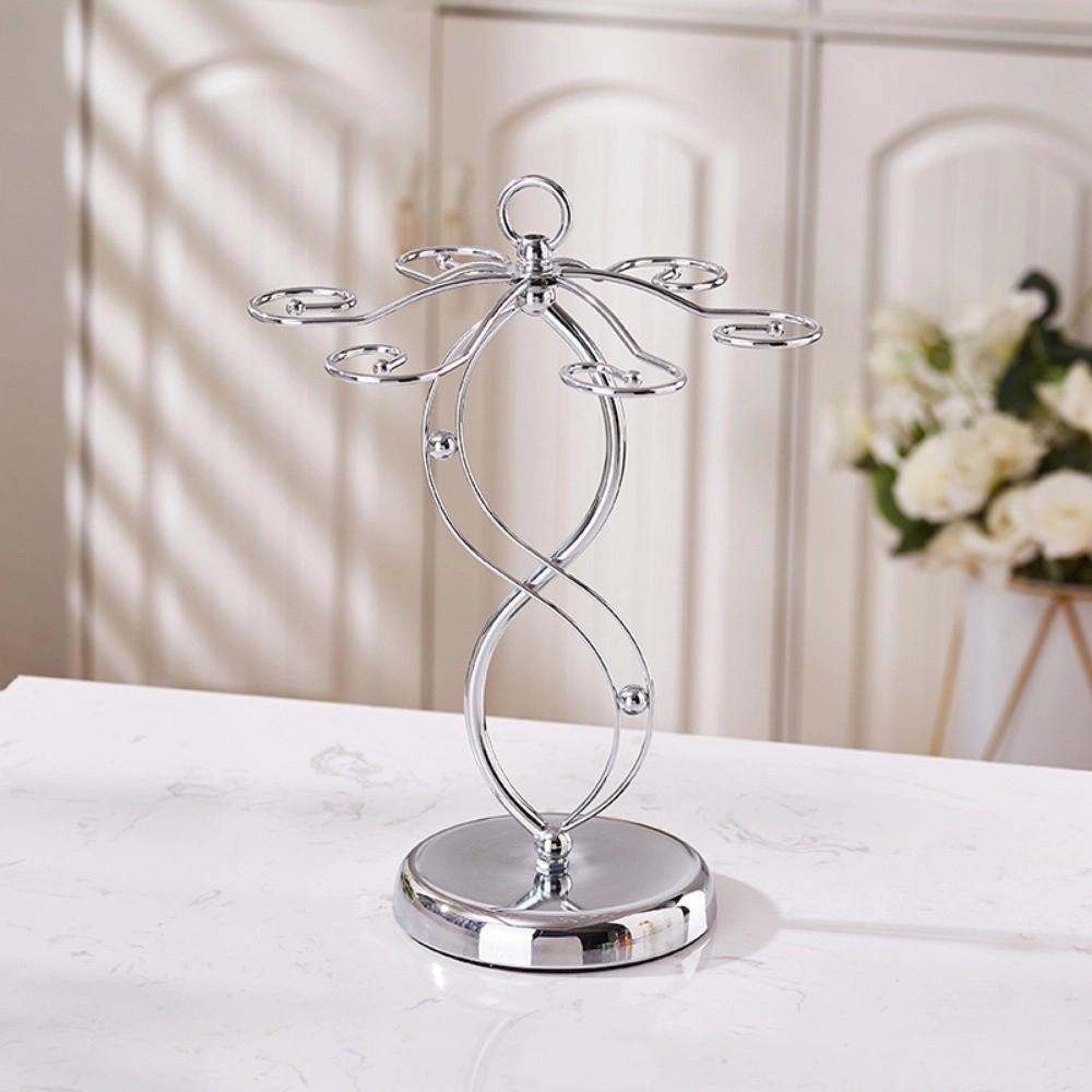 Iron Wine Glass Stand with 6 Hooks Wine Glass Holder  For Kitchen Bar Living Room Office