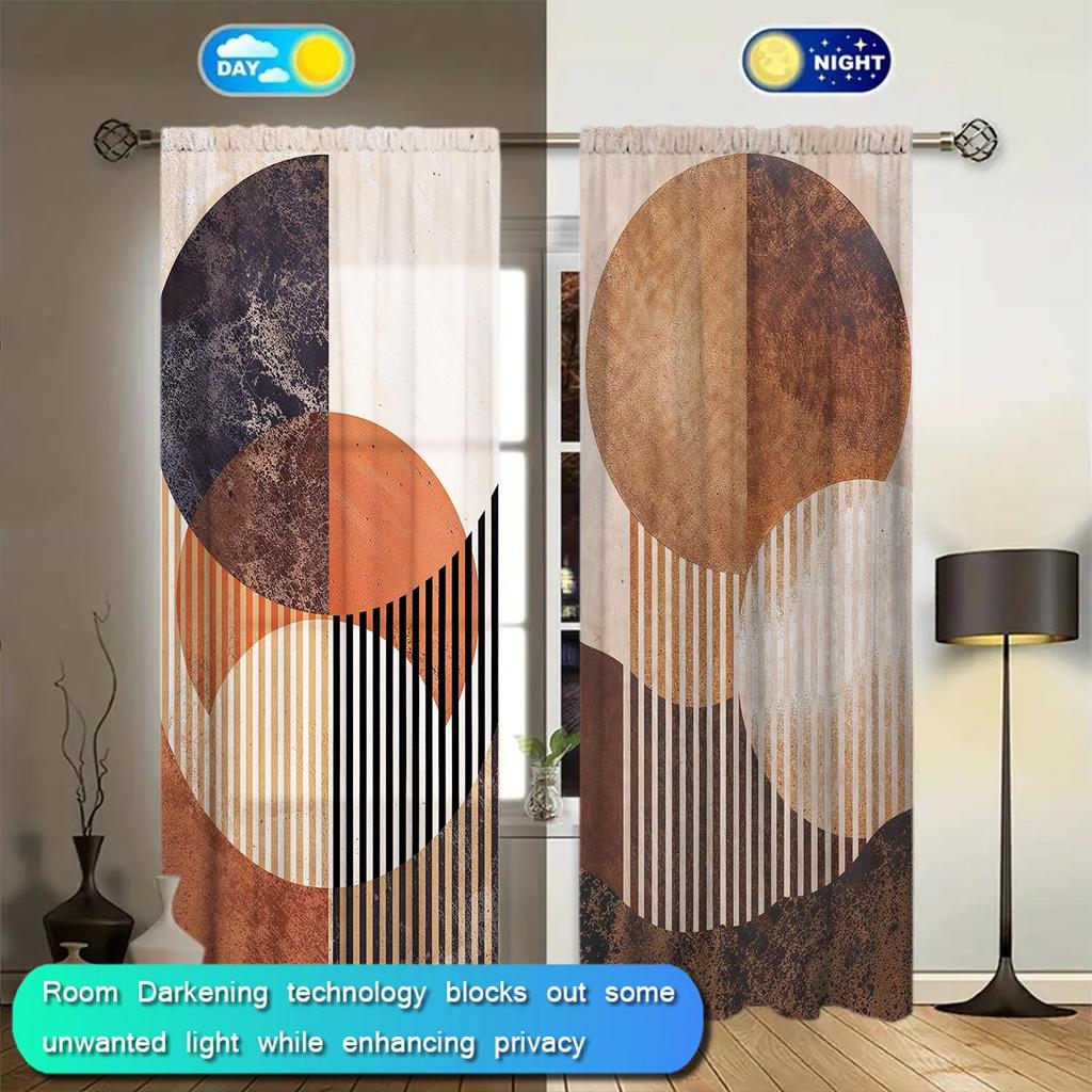 2pcs Morandi Minimalist Geometric Decorative Curtains   Sunshade and Privacy Protection Pole Type Curtain