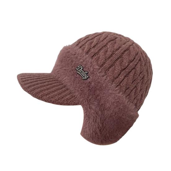 Men Hat 3-in-1 Knitted Baseball Cap with Ear Flaps Imitation Mink Fur Lining Quick-Drying