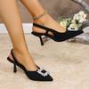 Fashion Elegant Ladies Crystal Buckle Pumps Summer 2025 Sexy Pointed Toe High Heels Sandals Women Back Strap Party Wedding Shoes Woman