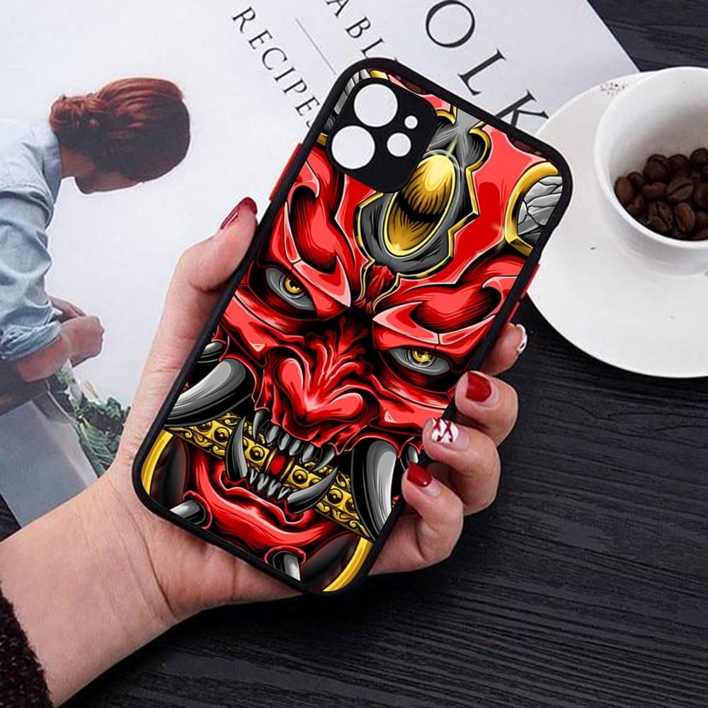 Samurai Oni Mask Phone Case For IPhone 14 11 12 13 Mini Pro Max 8 7 Plus X XR XS MAX Translucent Matte Cover