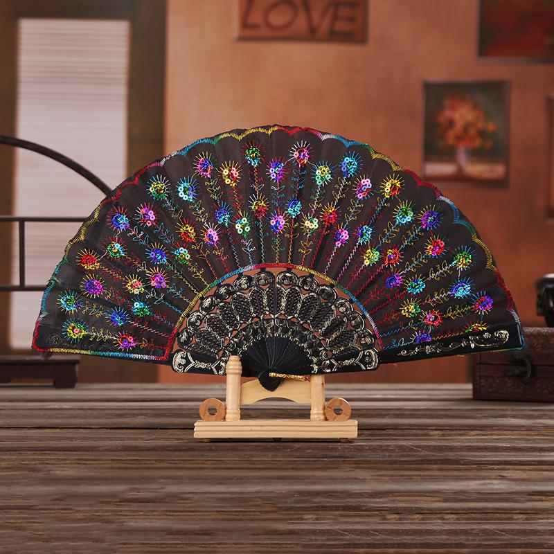 1Pc Chinese Ancient Style Flower Women Folding Fan with Tassel Fringe Hanfu Cheongsam Dance Fan Photo Props Summer Handheld Fan