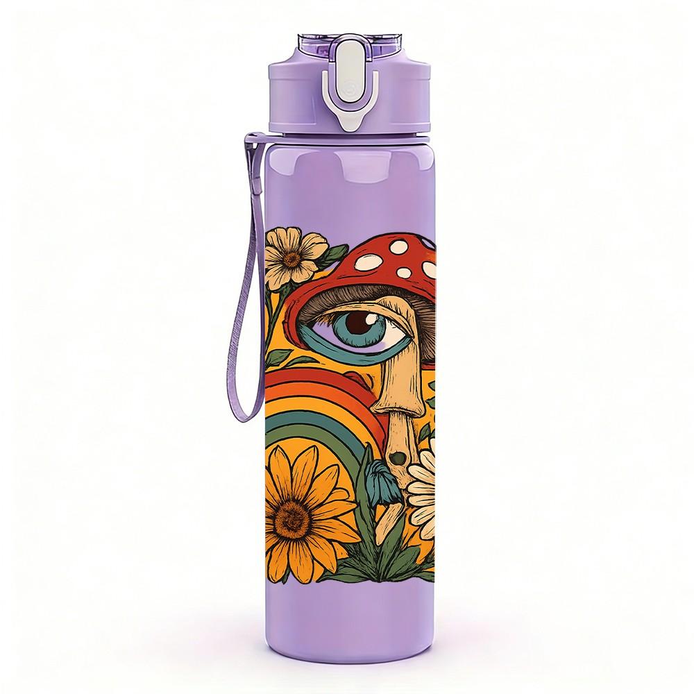 1PC Sunflower Surprised Eye Art 750ml Color Plastic Sports Water Bottle Leakproof Flip Straw Lid For Sports Office Home Use