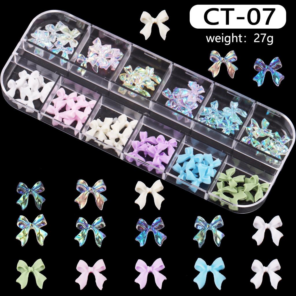 12-Grid Box Nail Art Resin Bow Streamer Ballet Alloy Butterfly Jewelry Diy Accessories