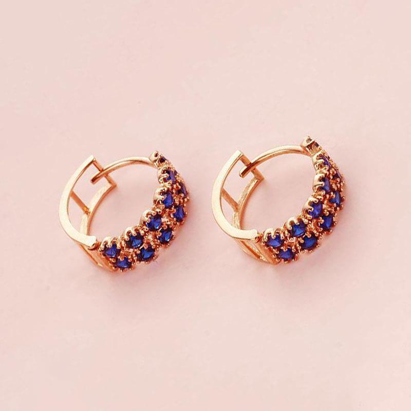 Фиолетовые Золотые Серьги Покрытие Розовым Золотом Цвет Золота Маленькие Простые Модные Алмаз Синий Камень Серьга-Гвоздик
