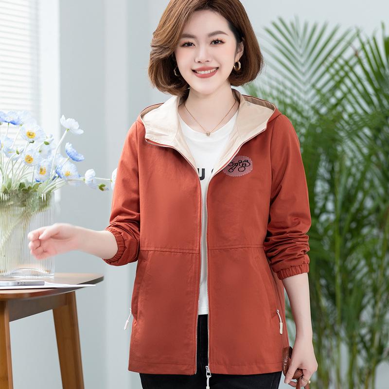 Women's Plus Size Hooded Casual Jacket - Spring/Autumn Korean-Style Age-Reducing