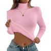 Women Sweater Turtleneck Long Sleeve Velvet Lining Base Layer Warm Breathable Elastic Solid Color Tops Knitwear