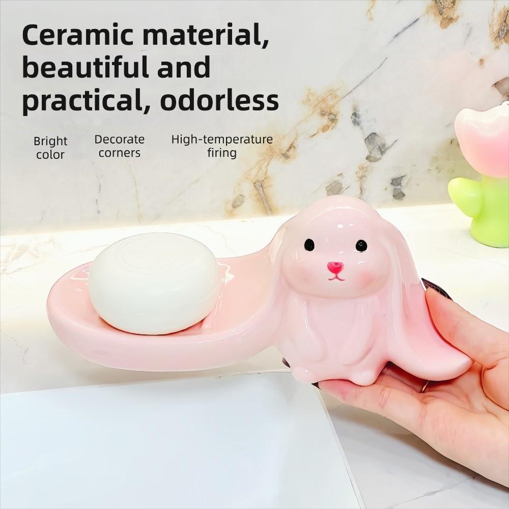 Soap Box Long Eared Rabbit Soap Holder Pink Bathroom Decor Organizer Rabbit Soap Dish  Household