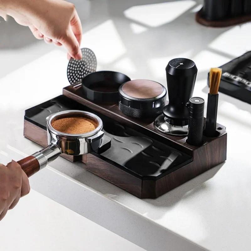 51/53/58mm Coffee Tamper Station Stand Wood Grain Base Coffee Portafilters Brush holder Espresso Tamper Pad Coffee Storage Tools