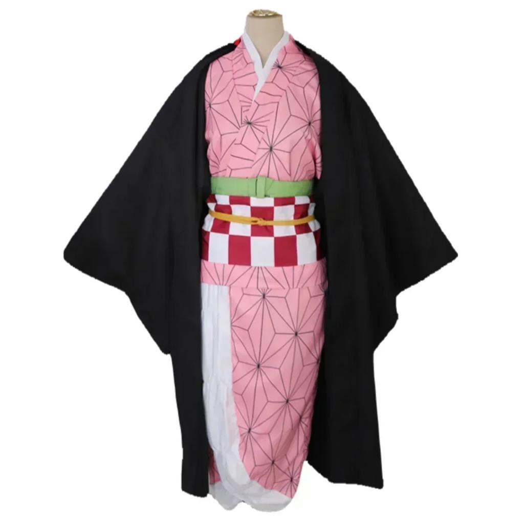 Kamado Nezuko Cosplay Costume Anime Kimono Kamado Nezuko Wig Uniform Halloween Women Children's Clothing