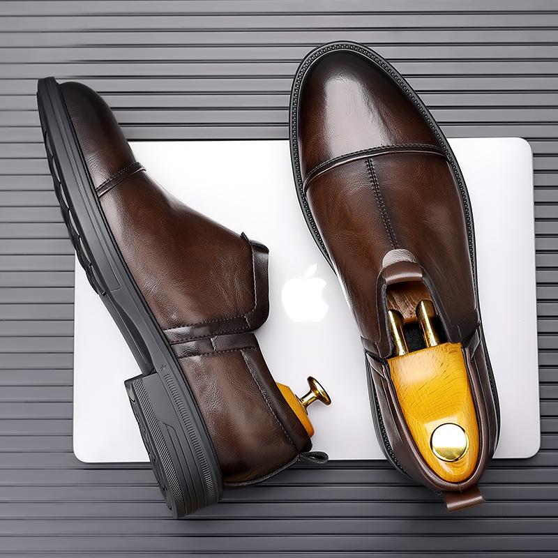Fashion Italian New Men's Leather Casual Shoes Interview Commuting Work Shoes Soft Soled Autumn Winter Men's Ankle Boots High Top Shoes