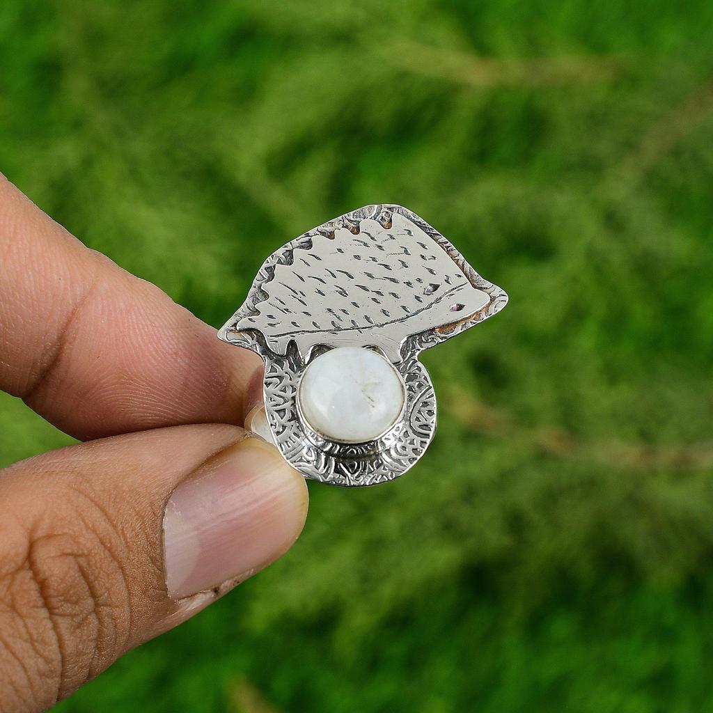 925 Silver Rainbow Moonstone Gemstone Sister Bezel Boho Statement Unique Ring