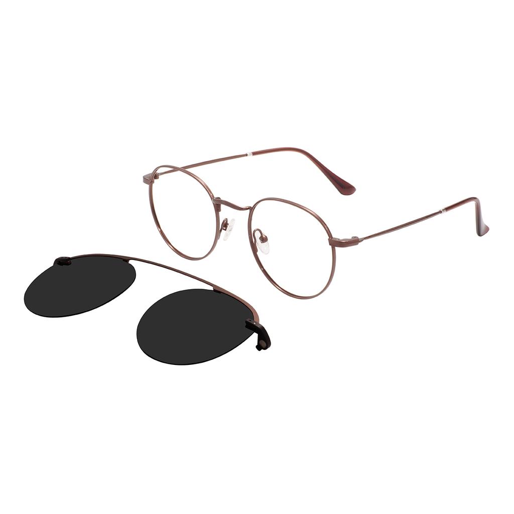 Stylish Men And Women Spectacle Metal Round Medium Size Glasses Frames With Polarized Magnetic Clip On For Prescription Lenses