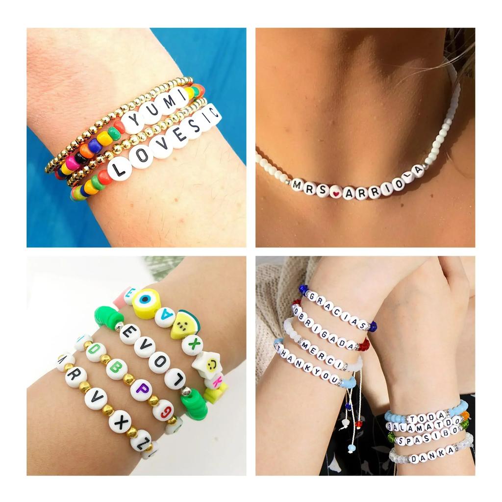 100/200/300/500 Stück Acryl-Buchstabenperlen, gemischt, rund, flach, lose Abstandsperlen für die Herstellung von handgefertigten Schmuckstücken, DIY-Armbändern und Halsketten