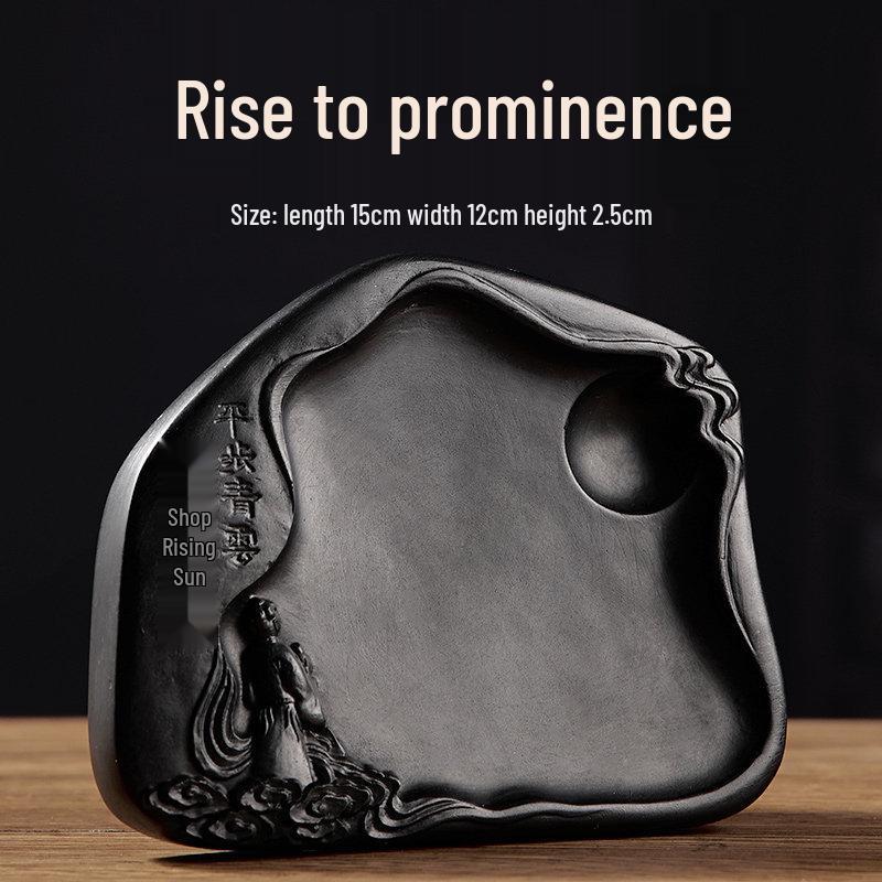 Calligraphy Inkstone Set: Special Bakelite Natural Stone with Ink Block, Stick, & Brush for Non-Drying Ink Grinding