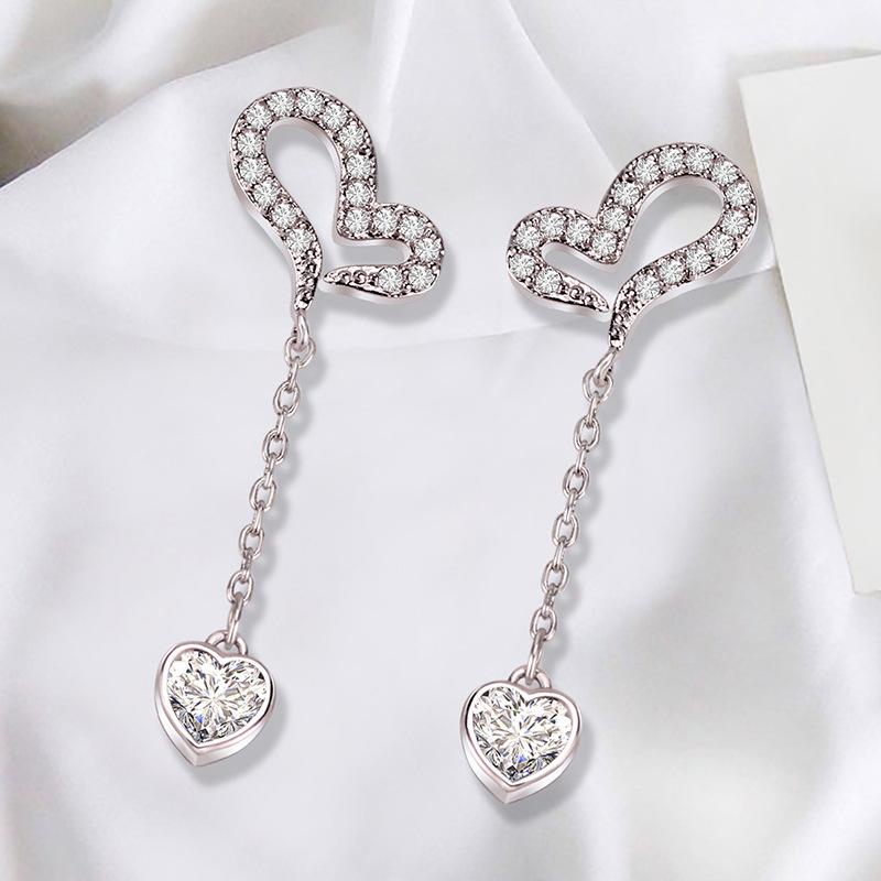 Accessories S925 Peach Heart Flow Su Stud Earrings Women S Love Zircon Pendant Simple Earrings 18K