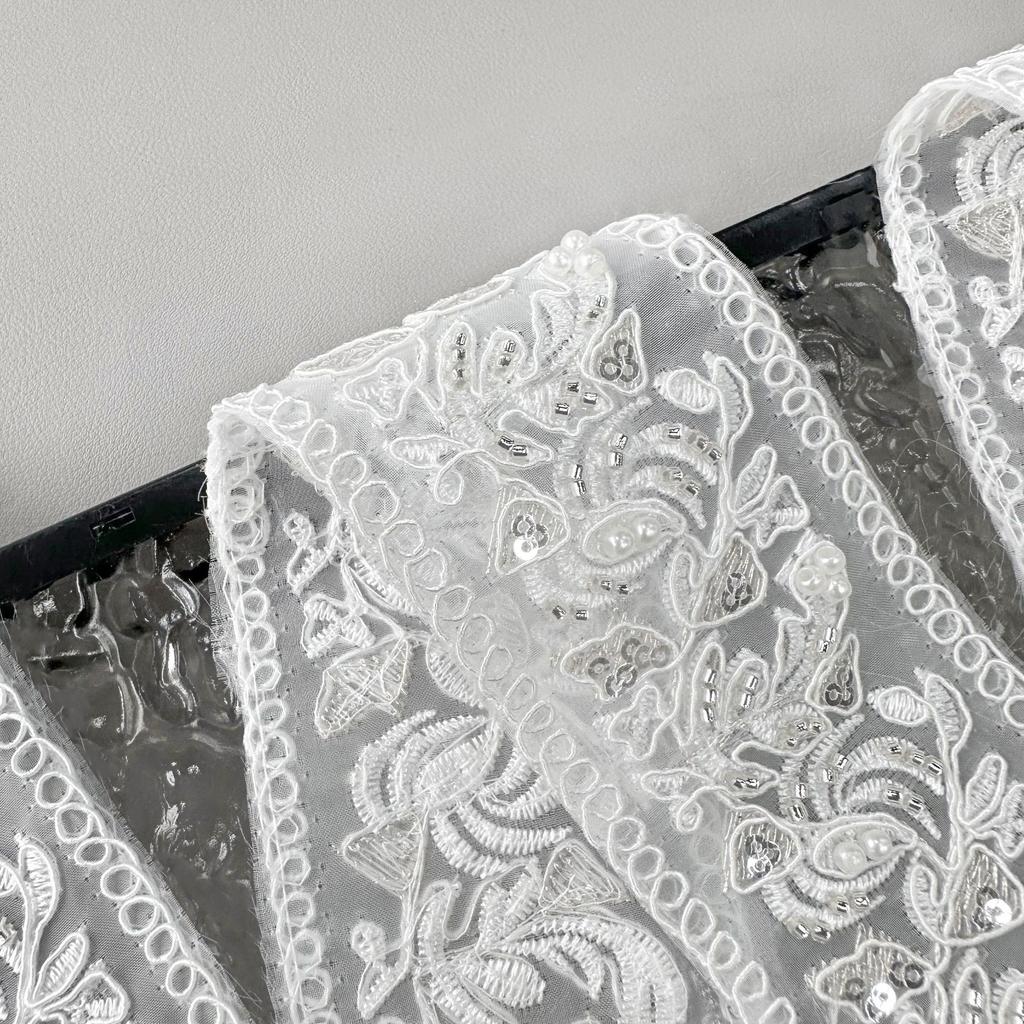 White Organza Embroidery Beads Lace Accessories Clothing Neckline Cuffs Skirt Decoration Barcode