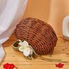 Fashionable Small Wicker Flower Girl Baskets with Pearls Detailing and Ribbon for Wedding Decoration and Candy Storage