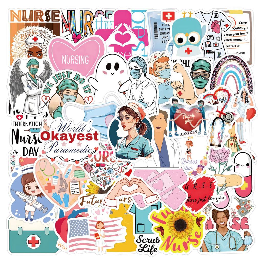 50 Nurses Series Stickers Cartoon International Nurse Day Doctor Stethoscope Stickers Decorative Suitcase Stickers