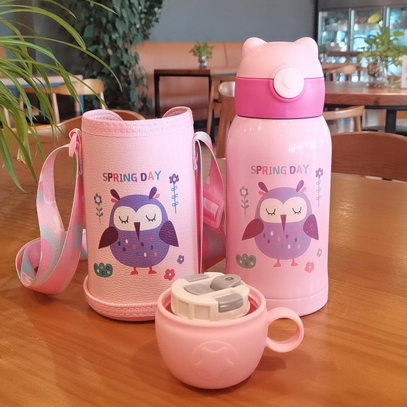 Termosmugg för barn med sugrör, dubbla vakuumflaskor i rostfritt stål Barn Söt termisk vattenflaska tumbler termokopp