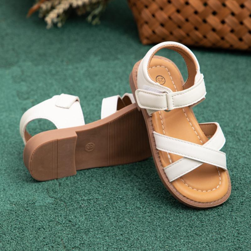 

New Summer Children s Open-toe Girls Flat Sandals Simple Toddler Fashion Sandals Cross-tied Versatile Kids Beach Sandals 24