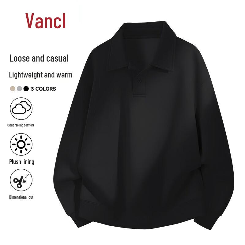 

VANCL Men s Fleece-Lined Polo Collar Pullover Sweatshirt M