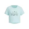 Graphic Crop Cartoon Alphabet Logo Print Round Neck Short Sleeve T-Shirt Women Tops Light-Blue JN6664