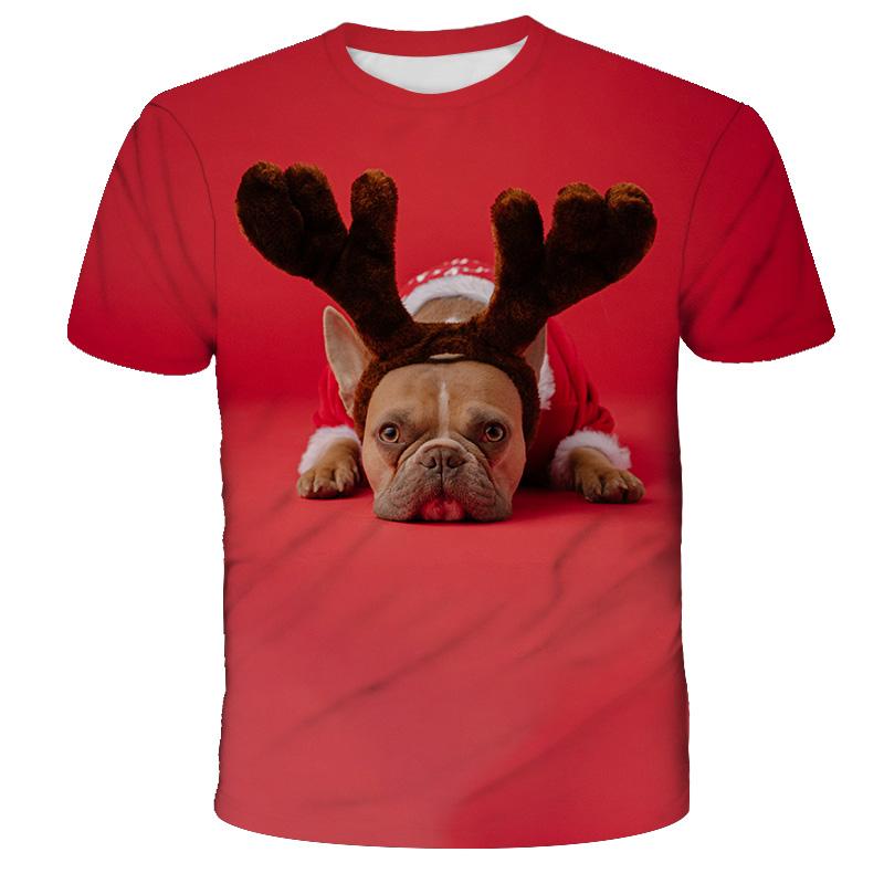 Boys' Merry Christmas Short Sleeve Summer Kids' Cartoon Santa Claus Elk Print T-shirt Casual Tshirt Loose Clothes Children Top