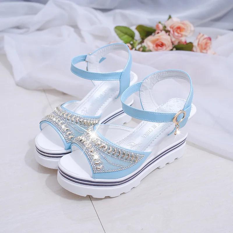 Women Summer Sandals 2024 New Style Metal Decoration Korean Version of The Muffin Platform Casual Student Beach Shoes for Women