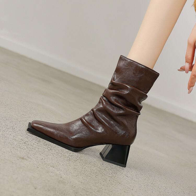 

Fashion New Autumn Winter Women Boot Fashion Pleated Square Toe Boots for Women Short Boots Ladies Shoes Western Boots Zapatos Mujer 40