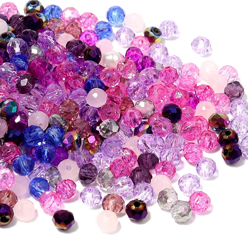 200pcs/Lot 4mm Pink Purple Rondelle Austria Faceted Glass Beads For Jewelry Making Loose Spacer Beads Crystal Beads DIY Bracelet
