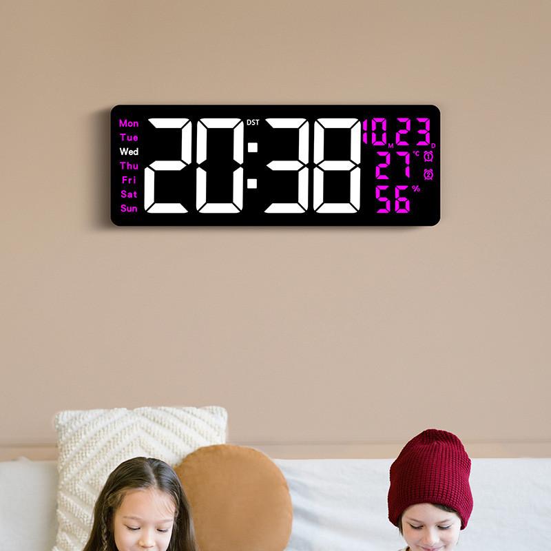 Modern Digital Wall Clock With Led Display And Temperature Humidity For Living Room And Office