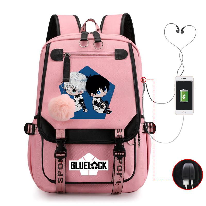 Blaues Gefängnis Anime Schultasche College Stil Große Kapazität Mittelschüler USB Rucksack