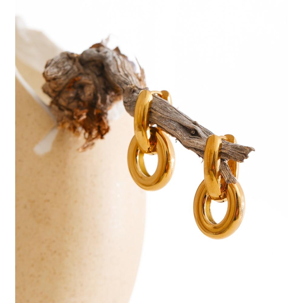Yhpup Daily Stainless Steel Geometric Hollow Oval Drop Hoop Earrings 18K Golden PVD Plated Versatile Wear Jewelry Basic Classic