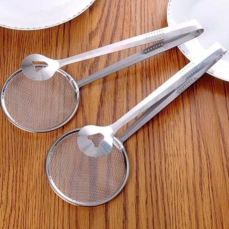 Kreativní nerezová lžíce klip na smažené jídlo kuchyňský klip na filtr oleje jídla klipy se síťkou na filtrování jídla klipy na smažené hranolky