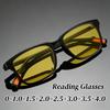 2026 Men Night Vision Reading Glasses Fashion Trendy Yellow Lenses Far Sight Eyeglasses Unisex Square-framed Eyewear 0+1.0+4.0