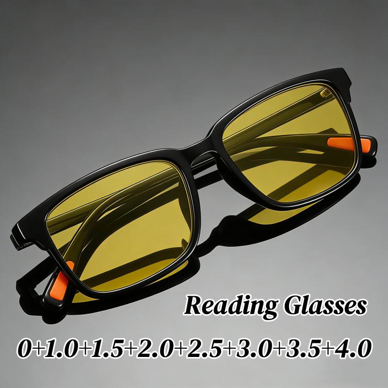 2026 Men Night Vision Reading Glasses Fashion Trendy Yellow Lenses Far Sight Eyeglasses Unisex Square-framed Eyewear 0+1.0+4.0